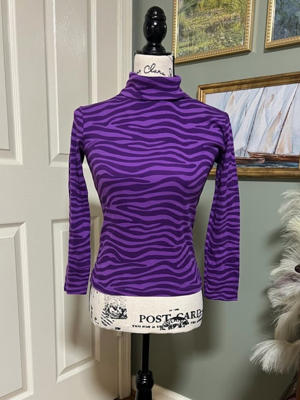 Vintage Y2K Purple Zebra Print Turtleneck Baby Tee Circo 10/12 Fits Womens M